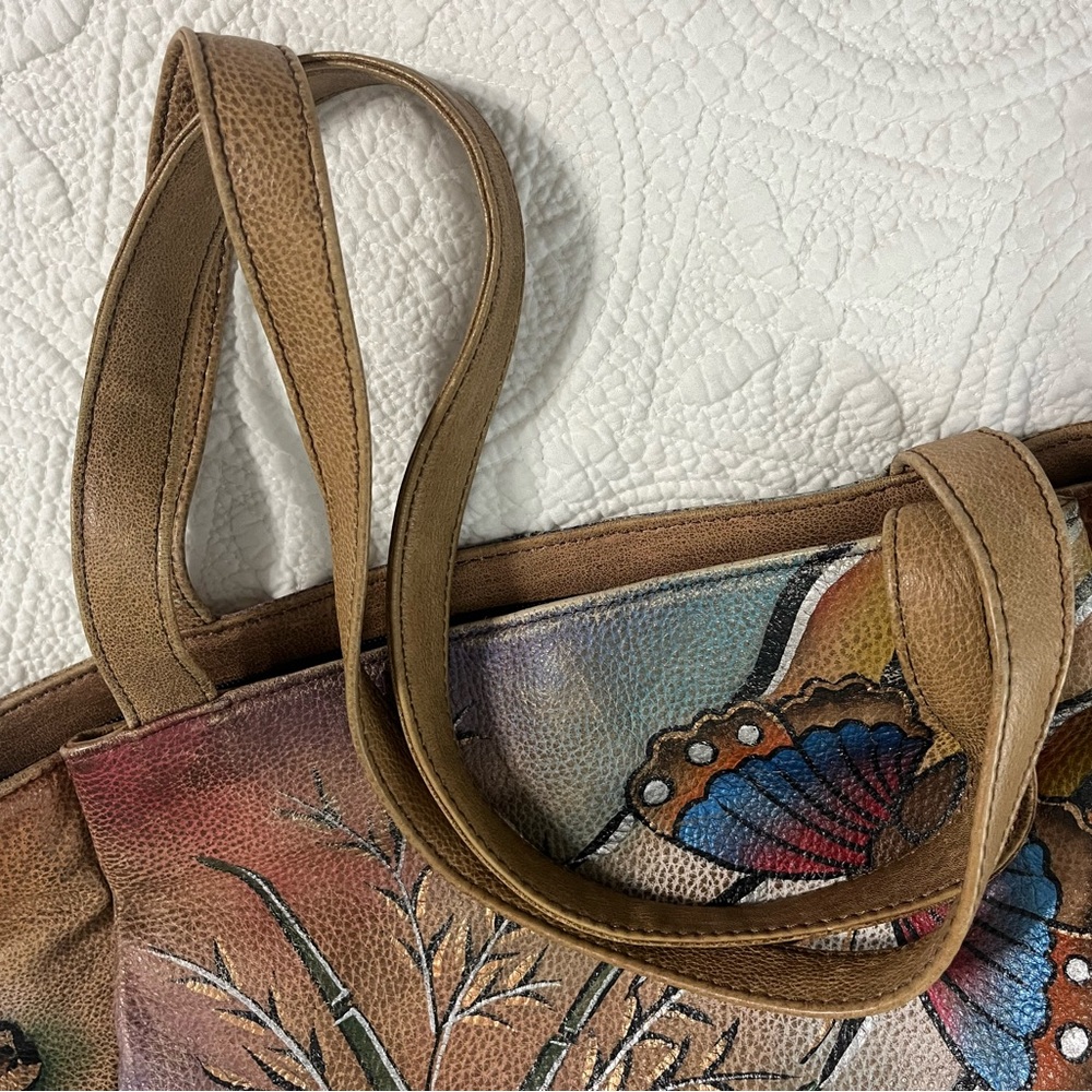 Hand-Painted Leather Bag with Butterfly Design - Picture 5 of 8
